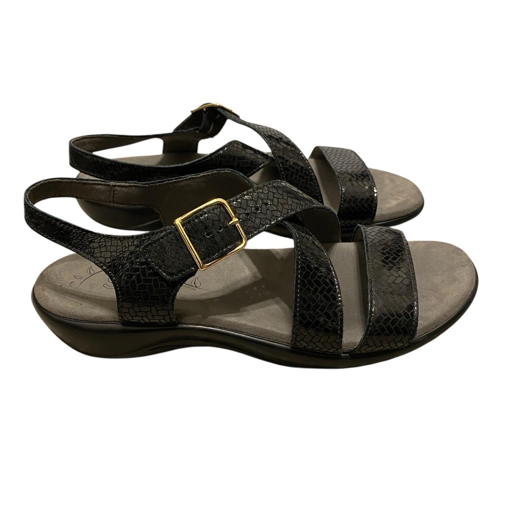 SAS Sandals Women 10.5M Black Slingback Strappy Open Toe Flat Laguna Wear Nero
